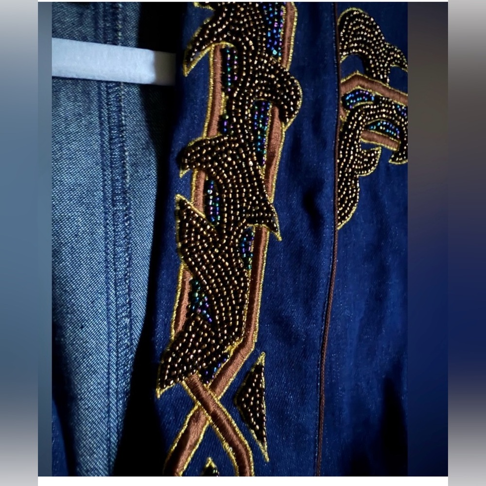 Vintage I.B. Diffusion Denim Blazer – 1992 Embellished Beaded Denim Jacket - Picture 2 of 6